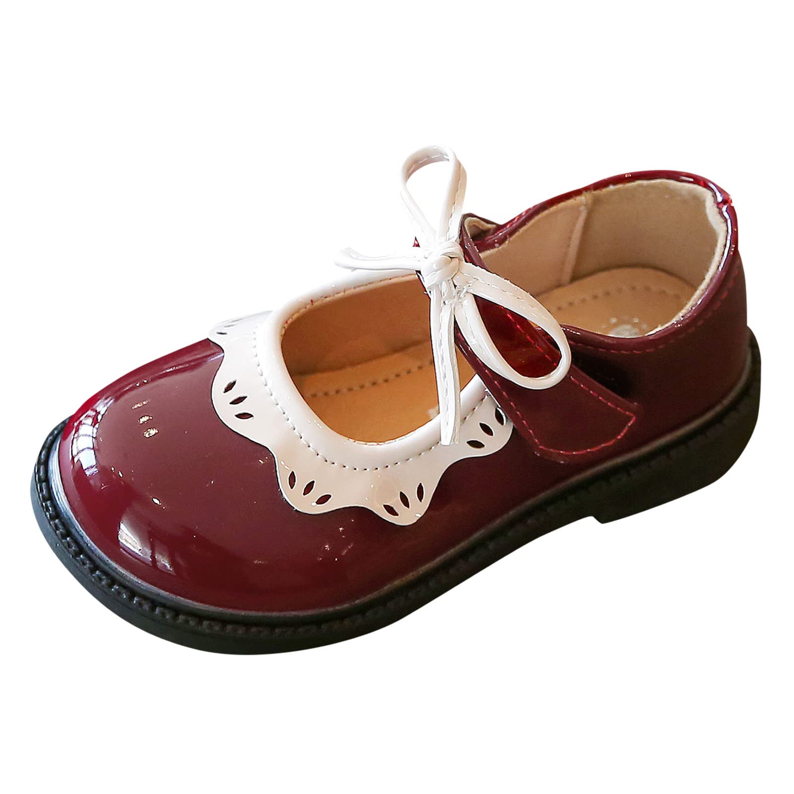 Toddler Girls Oxford Ballet Flats - Slip-On Dress Shoes for Princess Play & Casual Wear (Wine, Age 10)