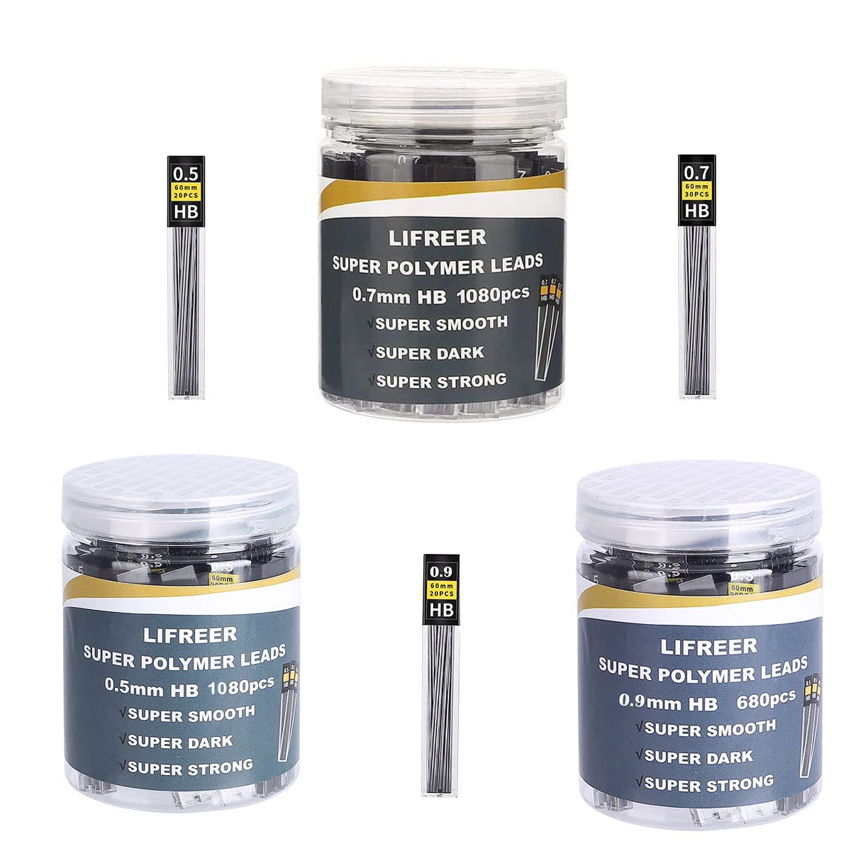Lifreer 0.5-0.9mm HB Pencil Lead Refills - Break Resistant for Mechanical Pencils - Perfect for Writing & Sketching