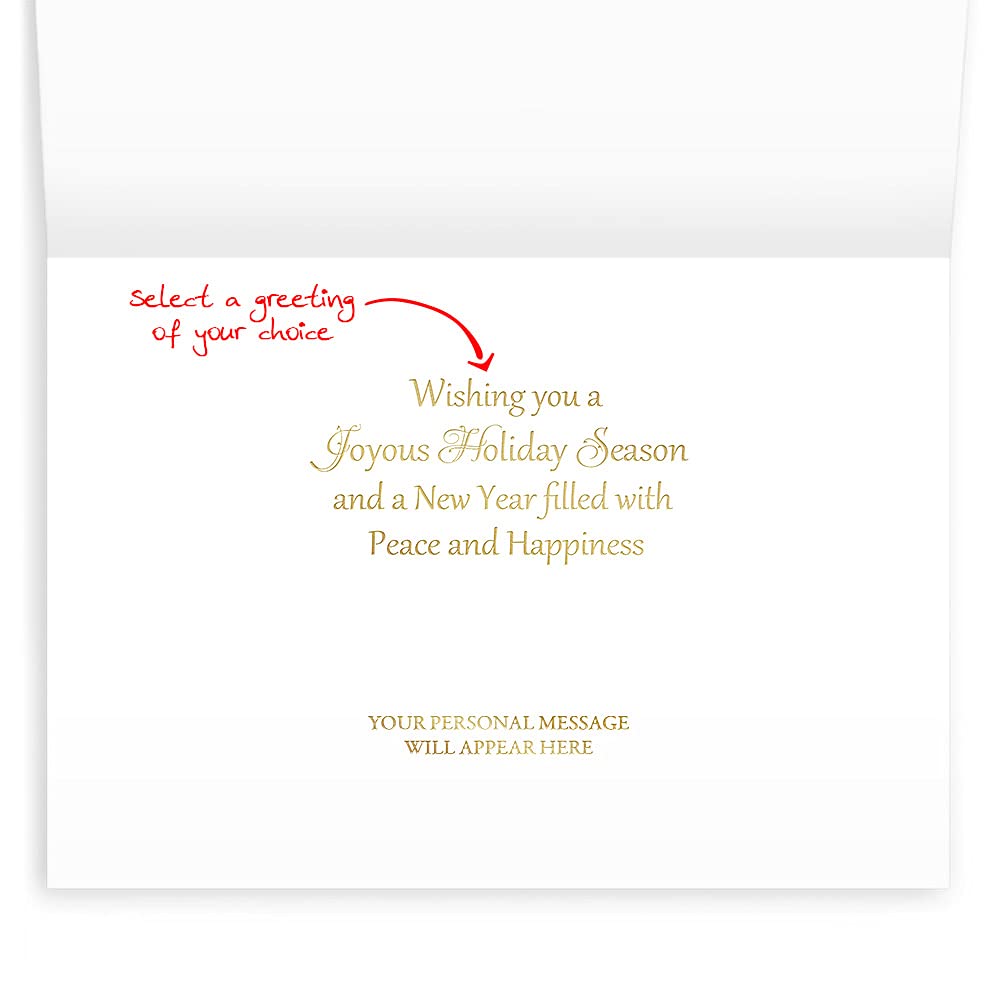 25 Personalized Christmas Cards with Foil-Lined Envelopes - Snow Dusted Presents Design - Holiday Greeting Cards for Business & Personal Use - Perfect for Corporate Gifts, Family & Friends Holiday Wishes