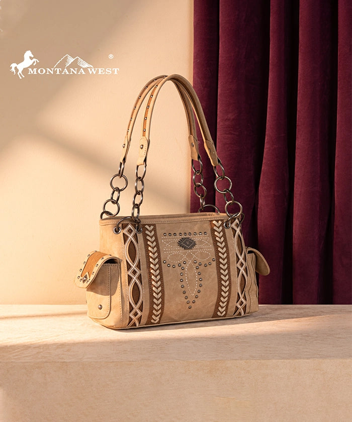 Montana West Southwestern Diamond Cross Stitch Concealed Carry Satchel Purse for Women - Stylish Leather Handbag with Hidden Gun Pocket for Everyday Carry & Outdoor Adventures