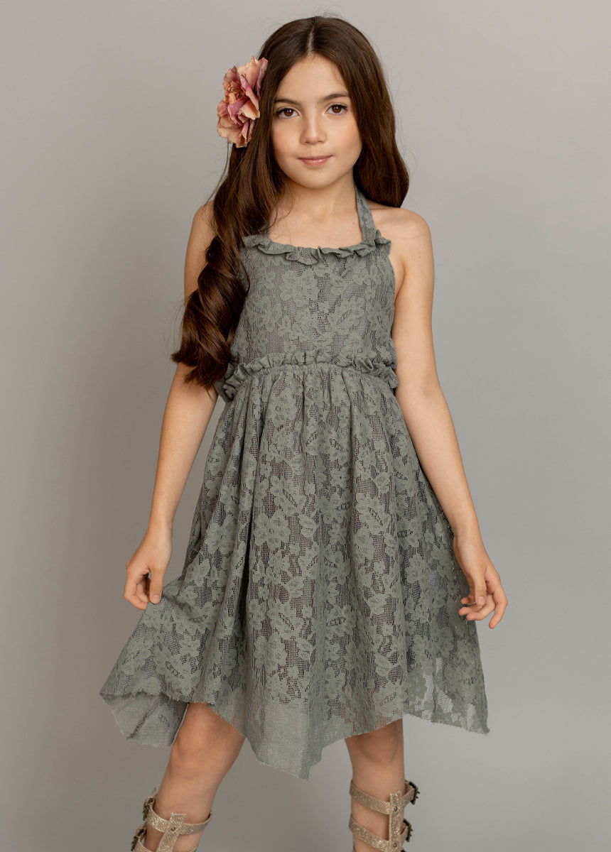 Sonyah Women's Casual Dress in Neutral Green - Flowy Midi Dress for Summer, Beach, and Office Wear