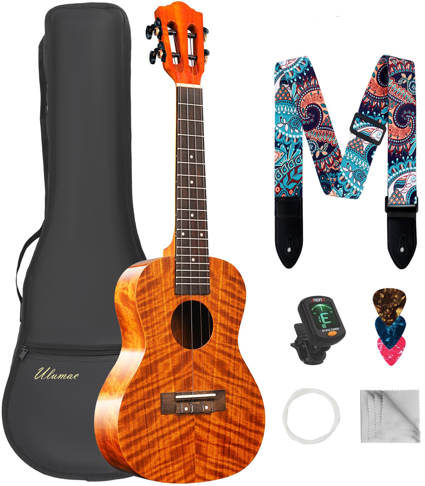Professional 26-inch KOA Acacia Wood Tenor Ukulele for Adults & Beginners - Hawaiian Ukelele Kit with Strings, Tuner, Gig Bag, Strap, Picks & Cleaning Cloth - Perfect for Travel, Beach, Performances & Music Lessons