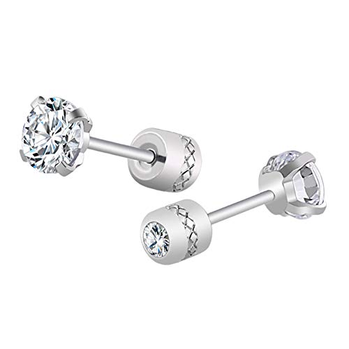 Premium Cubic Zirconia Titanium Steel Stud Earrings for Women & Girls - Hypoallergenic 5mm Unisex Fashion Jewelry (2pcs) | Valentine's Day Gifts, Birthday Presents, Sensitive Ears Friendly | Perfect for Everyday Wear, Office, Date Night & Special Occasions