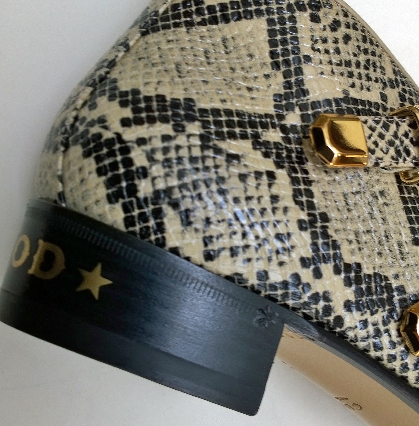 Gucci Python Print Leather Ankle Boots with Gold Logo Buckles - Women's Fashion Shoes for Party, Night Out & Special Occasions