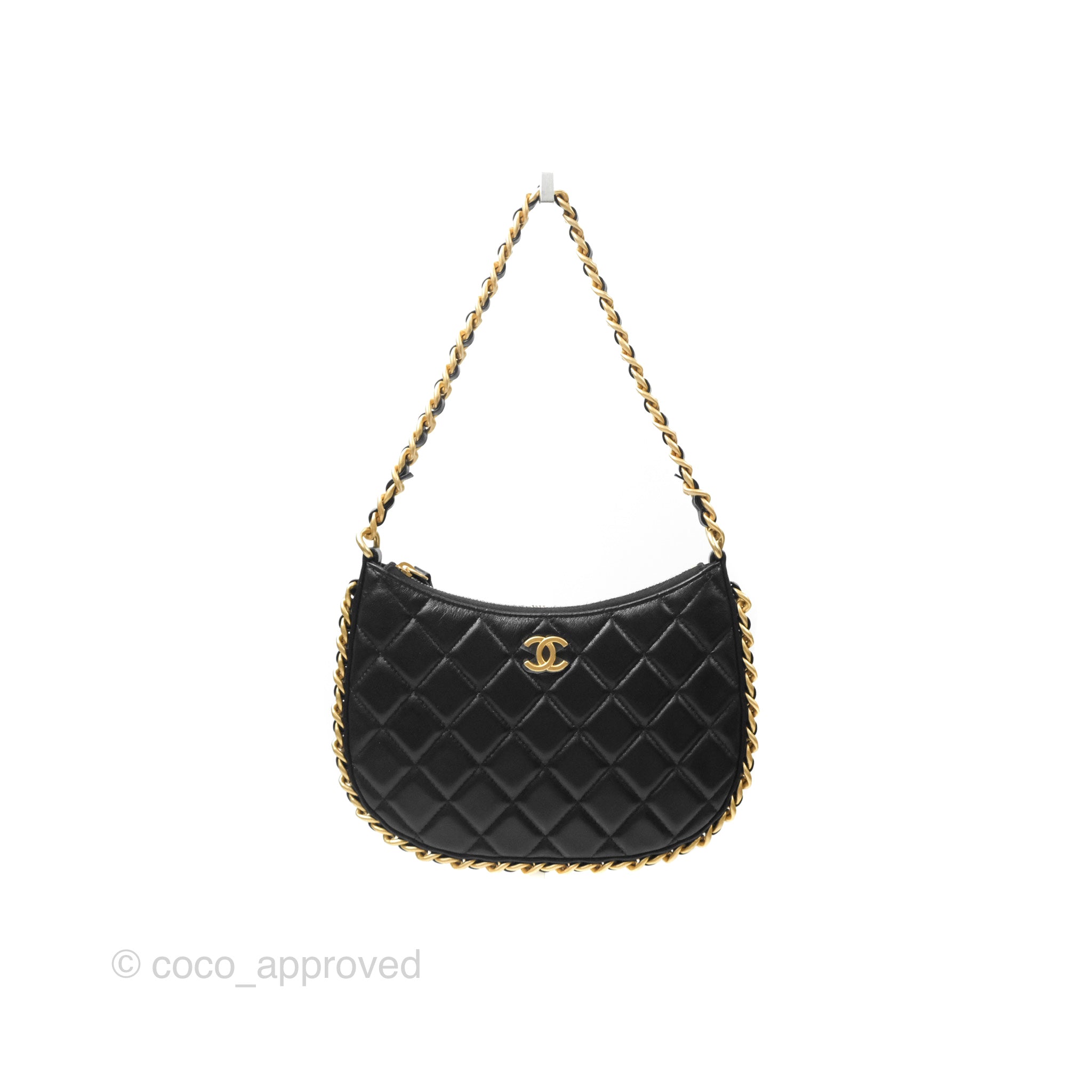 Chanel Chain Around Hobo Bag Black Lambskin Leather with Aged Gold Hardware 23B - Luxury Shoulder Bag for Women, Perfect for Evening Parties & Date Nights