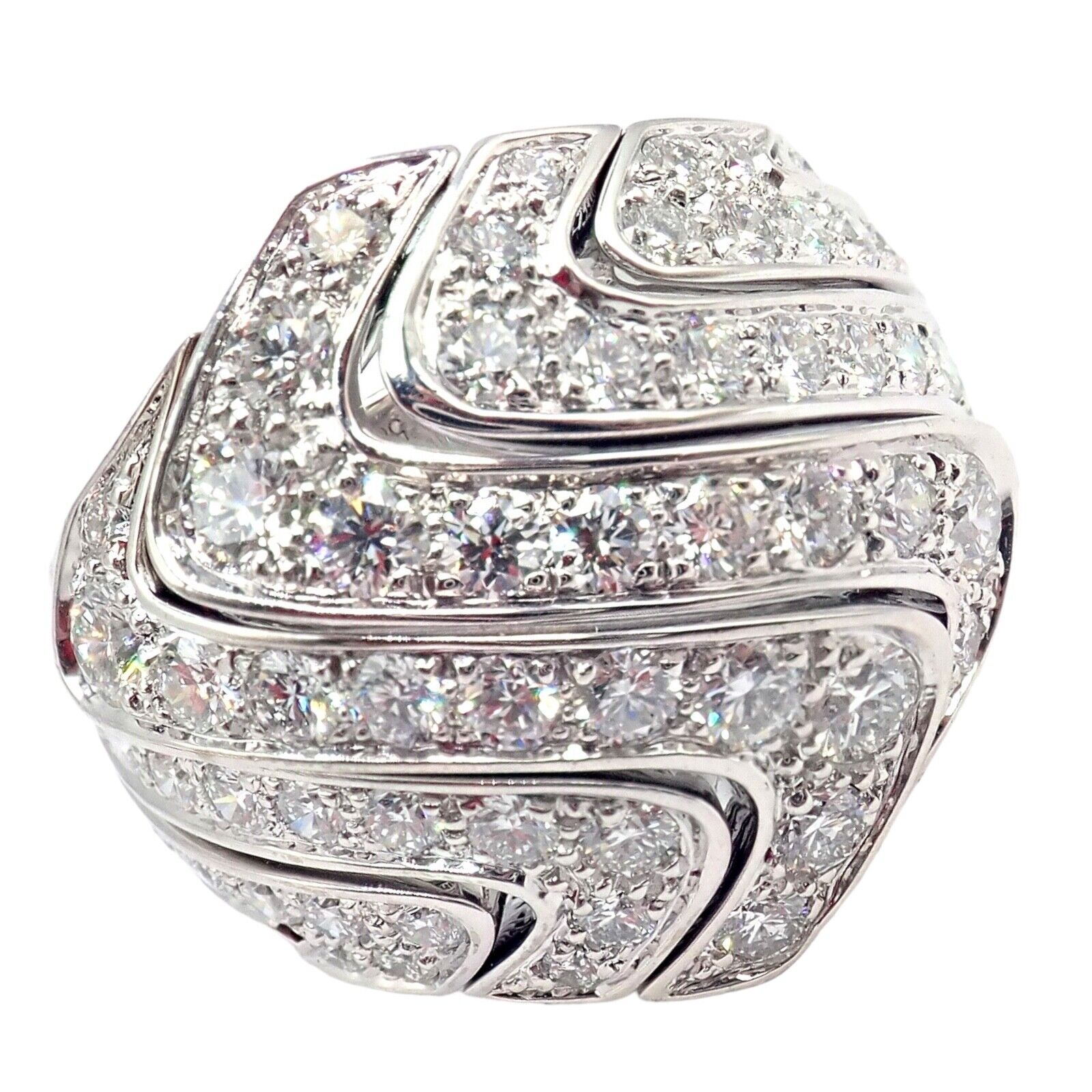 Authentic Cartier 18k White Gold Diamond Waves Large Ring - Luxury Jewelry for Women, Perfect for Weddings, Anniversaries & Special Occasions