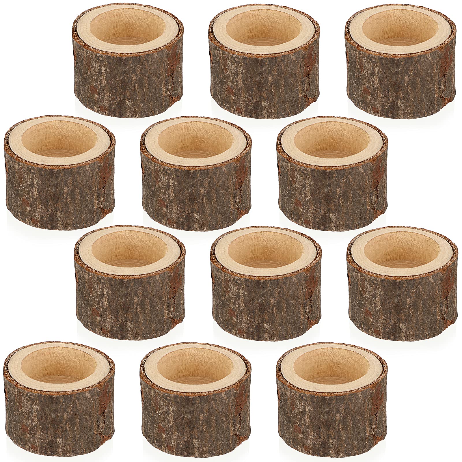 Set of 12 Rustic Wooden Tea Light Candle Holders - Vintage Votive Candle Stands for Wedding, Party & Dining Table Decor - 1.6