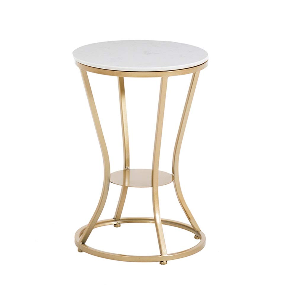 Nordic Metal Storage Sofa Table with Marble Tabletop - Sturdy & Durable Living Room End Table, Bedroom Side Table - Perfect for Small Spaces, Apartment Decor & Coffee Table Alternative (White)