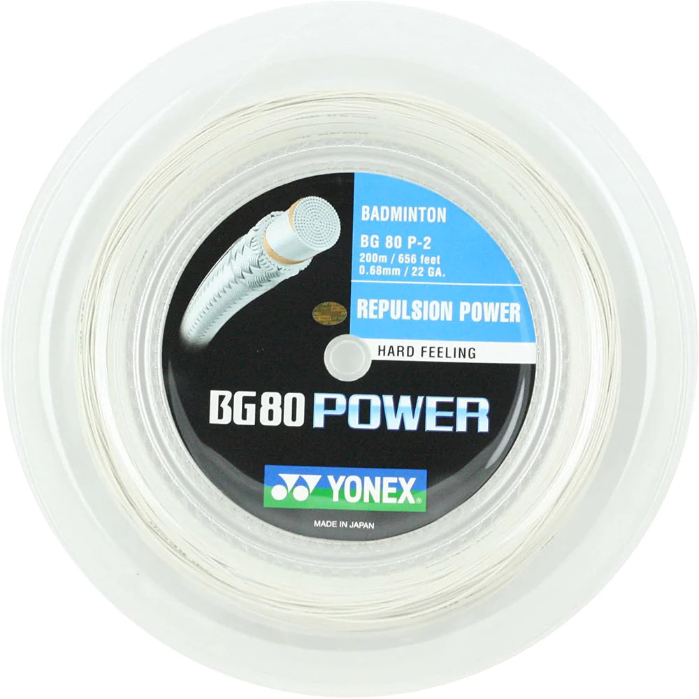Yonex BG 80 Power Badminton String [200m Reel] - High Performance Badminton Racket String for Professional Players - Perfect for Tournament Play and Training Sessions