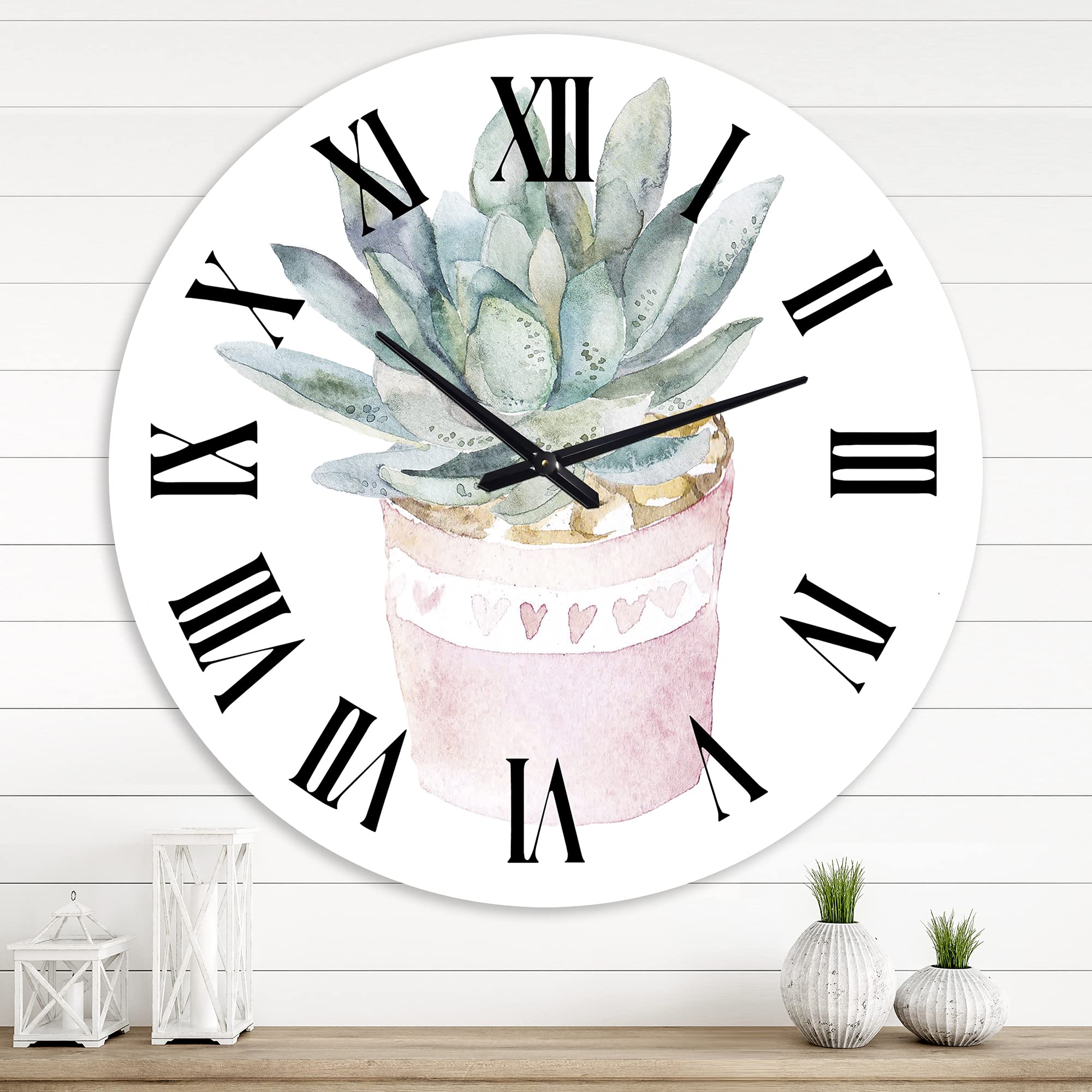 Farmhouse Wall Clock with Cactus & Succulent Design - Large Botanical Kitchen Decor Clock for Living Room, Bedroom & Office | Perfect Rustic Home Décor Gift
