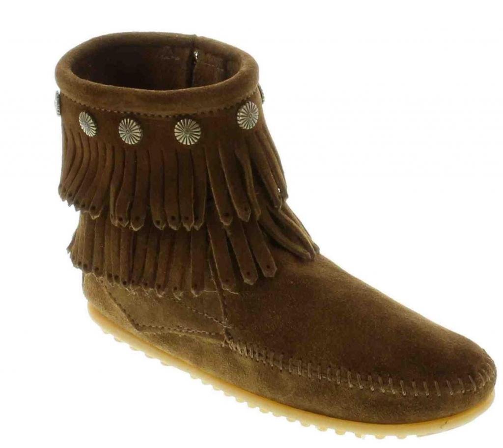 Minnetonka Women's Double-Fringe Side-Zip Boots - Genuine Leather Ankle Booties for Western Fashion | Perfect for Fall, Winter & Country Music Festivals