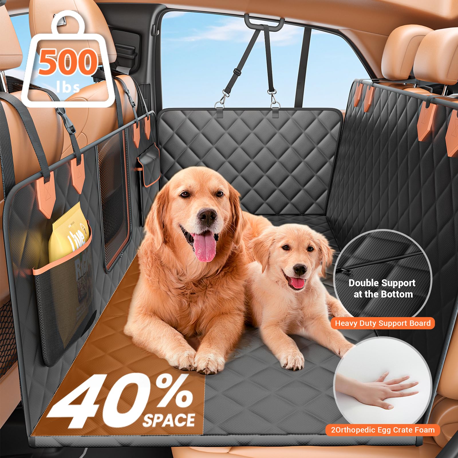 **Waterproof Hard Bottom Dog Car Seat Cover - Scratch-Proof & Anti-Slip Pet Seat Protector for SUVs & Back Seats - Supports Up to 500 lbs (Black) - Perfect for Travel, Road Trips & Pet Safety**