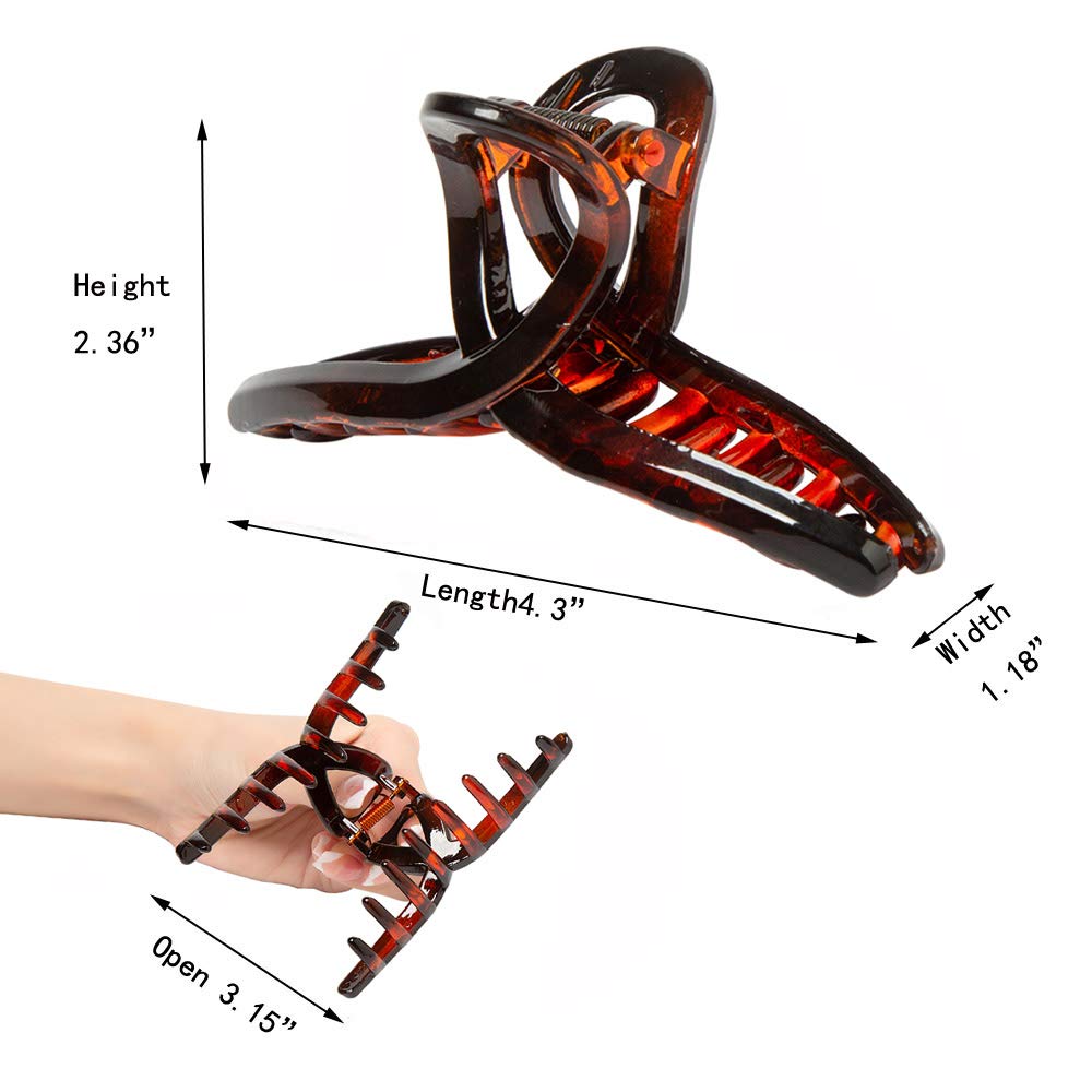 Kitiin Black Hair Claw Clips for Women - Strong Hold Large Jaw Clips for Thick, Fine & Thin Hair (3-Pack, Tortoise Shell Design) - Perfect for Updos, Ponytails & Everyday Hairstyles
