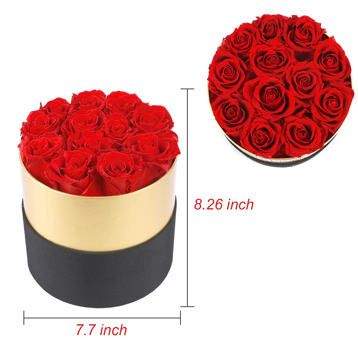 Handmade Preserved Real Roses in Elegant Round Black Box - Lasts 1+ Years | Perfect Anniversary, Valentine's Day & Birthday Gift for Wife, Girlfriend (12 Red Roses) - Romantic Home Decor & Wedding Centerpiece