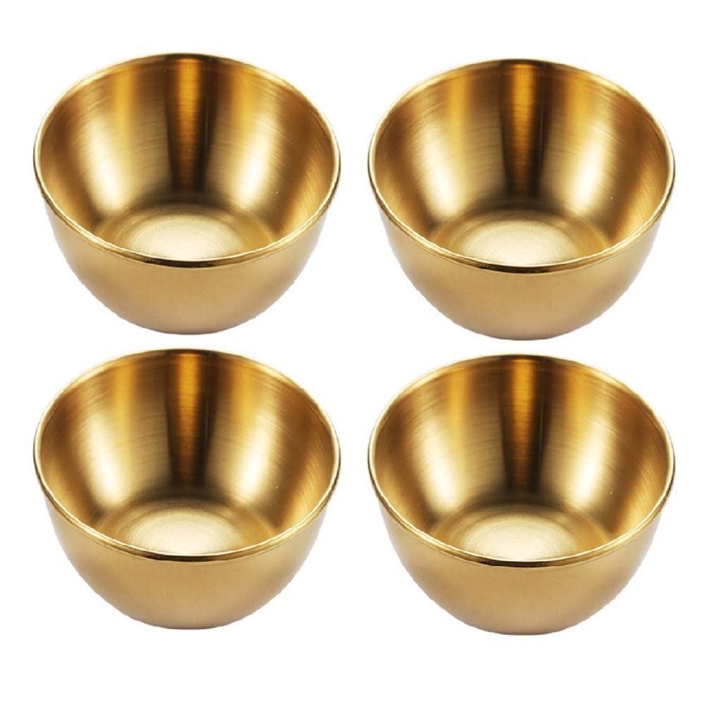 4pcs Stainless Steel Dipping Bowls - Mini Appetizer Plates for Sushi & Seasoning (Golden) - Perfect for Parties & Dining