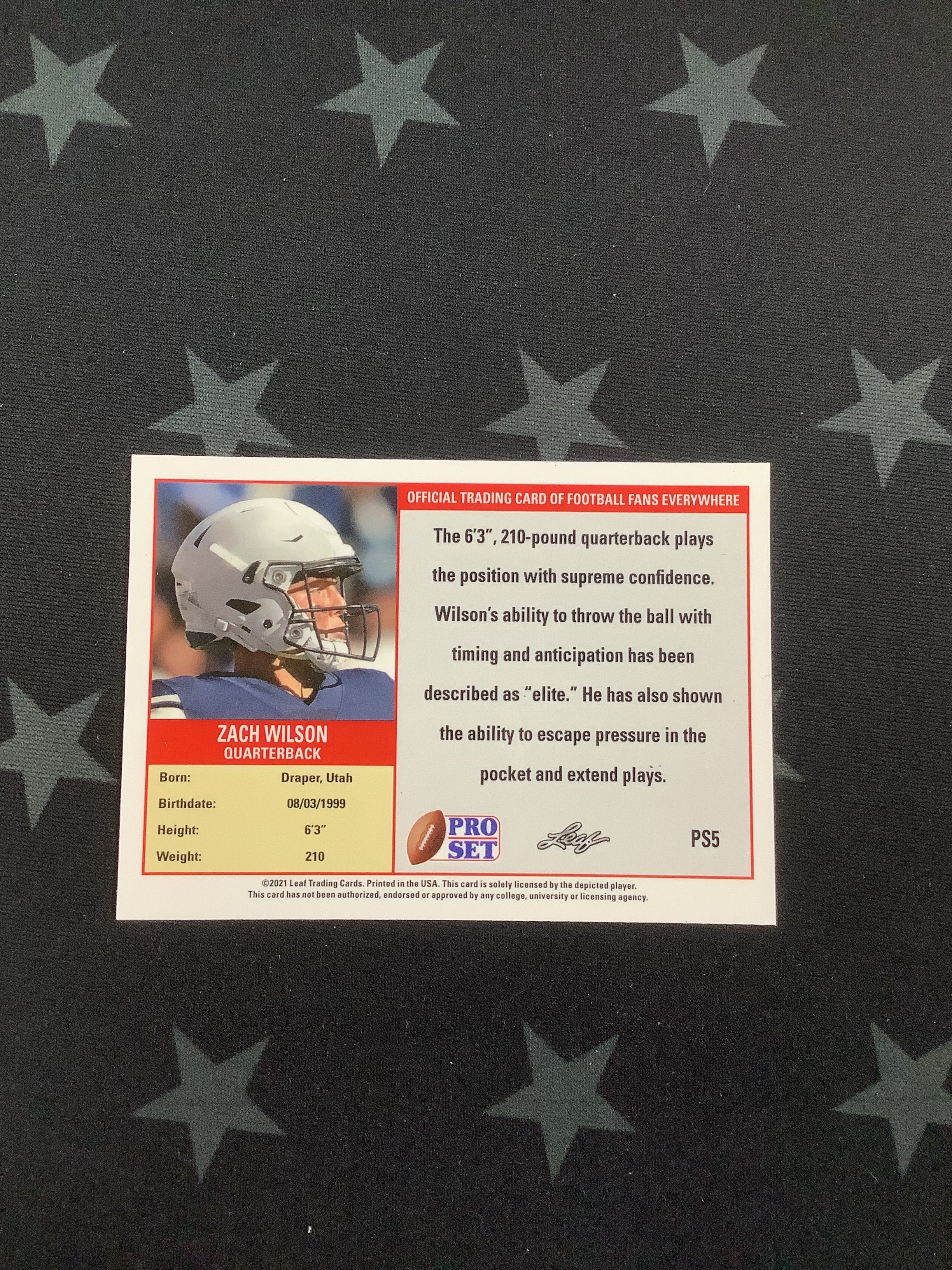 2021 Leaf Pro Set Football Rookie Card #PS5 - Zach Wilson Photo Variation SP | Collectible Sports Memorabilia for Fans & Investors | Perfect for Trading, Display, and Gifting