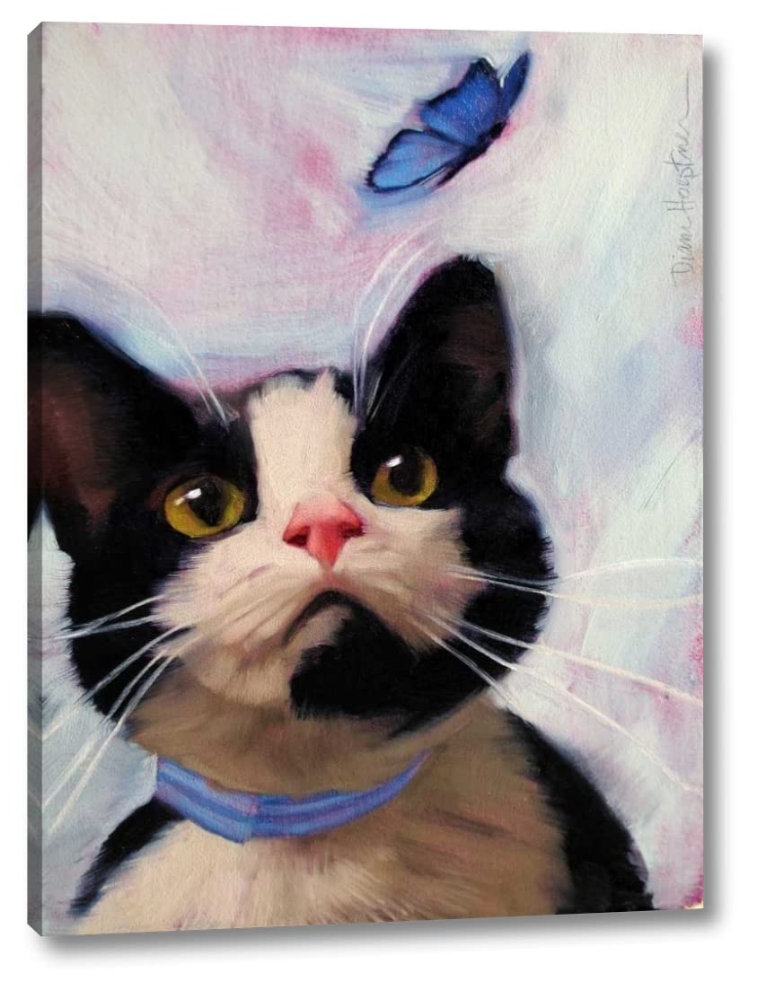 Cat and Butterfly by Diane Hoeptner - 18x24 Inch Canvas Wall Art Print, Gallery Wrapped, Ready to Hang - Perfect for Living Room, Bedroom, or Office Decor