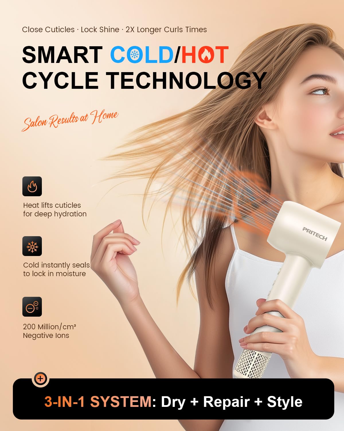 PRITECH Professional Hair Dryer with Diffuser - 1600W High-Speed 110,000 RPM Brushless Motor, Negative Ion Technology & Quiet Operation, 5 Heat & 3 Speed Settings, Includes Concentrator Nozzle - Perfect for Salon, Home & Travel Use
