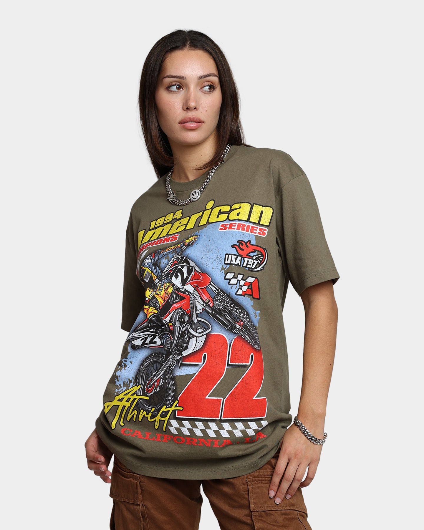 Vintage American Thrift Dirt Bike T-Shirt - Military Style Graphic Tee for Men | Perfect for Motorcycle Riders, Off-Road Adventures & Casual Streetwear