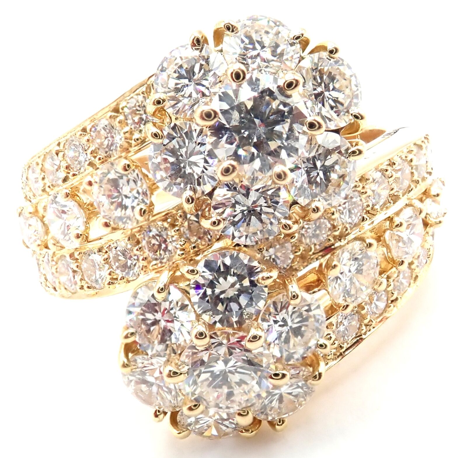 Authentic Van Cleef & Arpels Snowflake 18k Yellow Gold Diamond Two Flower Ring for Women - Luxury Jewelry Gift for Anniversary, Valentine's Day & Special Occasions