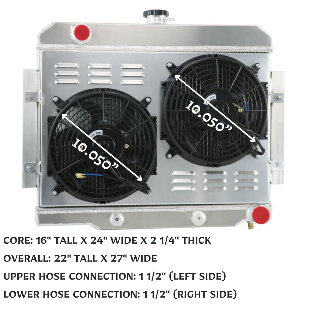 High-Performance All Aluminum Radiator for 1972-1986 Jeep CJ5 CJ6 CJ7 & Chevy SBC V8 - 4 Row Cooling System with Shroud & Fan Relay Kit - Perfect for Off-Roading, Overlanding & Hot Climate Driving