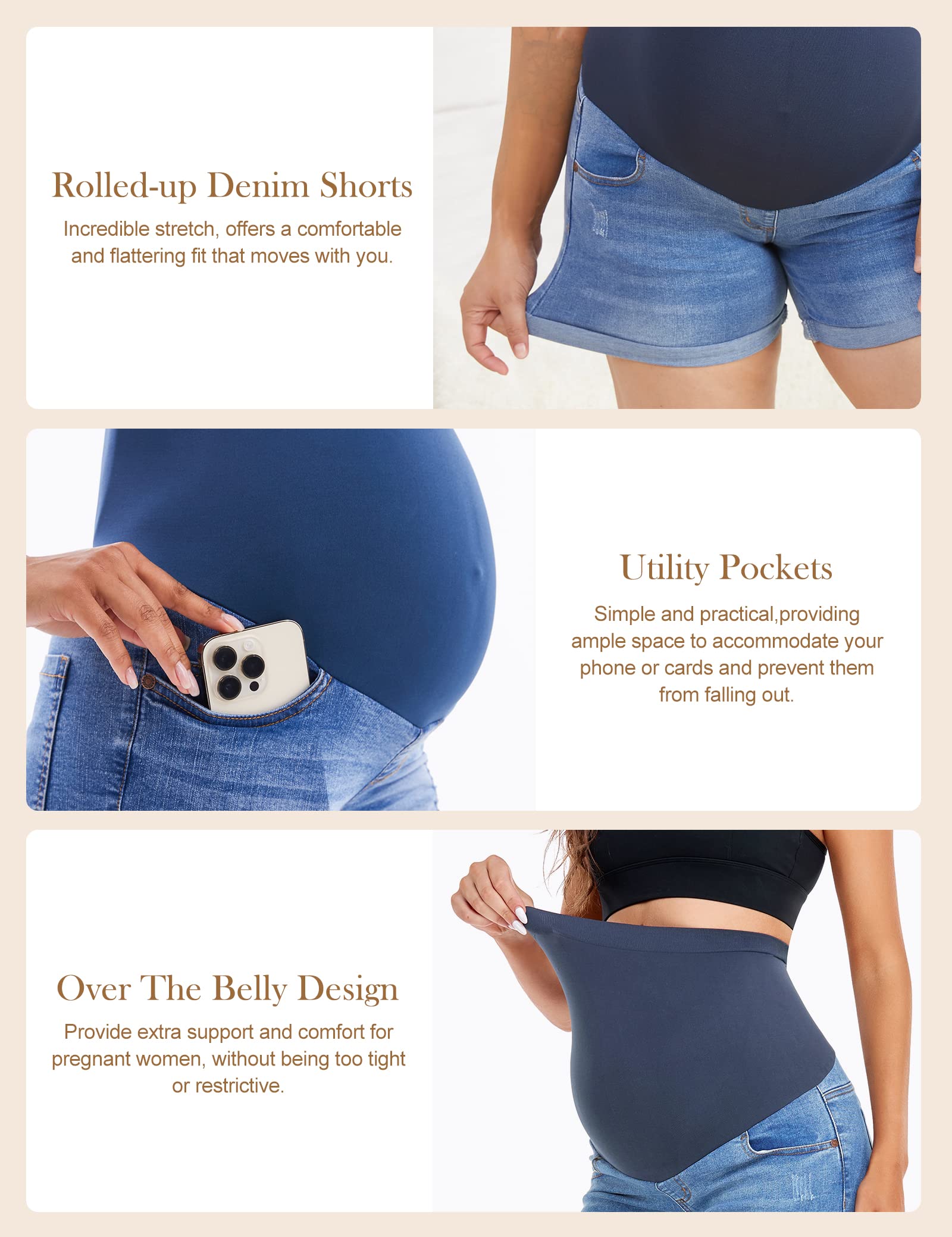 HOFISH Women's Maternity Denim Shorts - Over The Belly Stretchy Comfy Jean Shorts for Pregnancy, Casual Wear & Workout - Perfect for Summer, Beach & Daily Activities