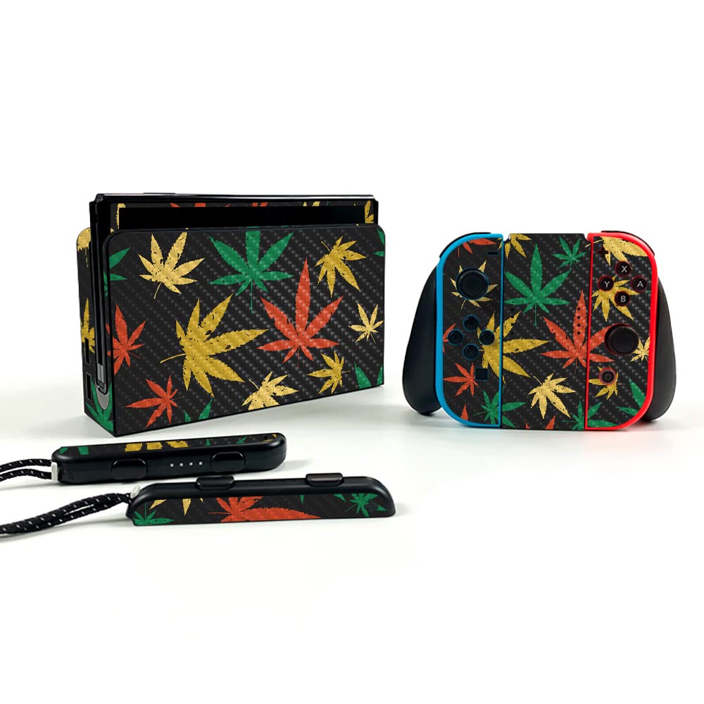 Premium Carbon Fiber Skin for Nintendo Switch OLED - Rastafari Kush Design | Protective & Durable Textured Cover | Easy Application & Style Change | Made in USA | Perfect for Gaming Protection & Personalization