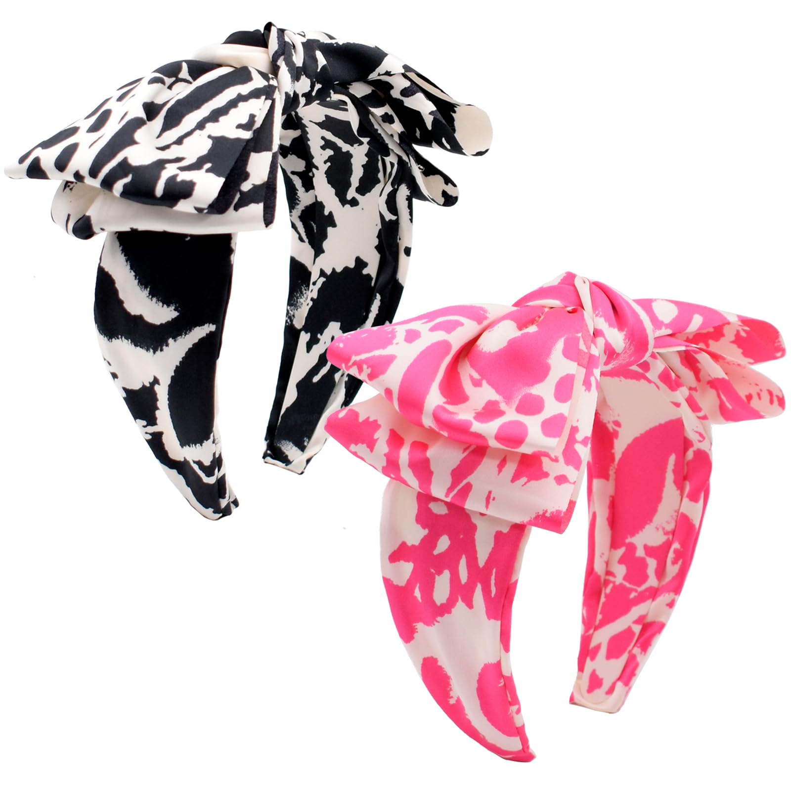 Bellisia Leopard Print Bow Headbands for Women - 2Pcs Pink and Black Knotted Fashion Headbands, Top Knot Turban Hair Accessories for Girls & Women | Perfect for Parties, Weddings, Work & Everyday Style