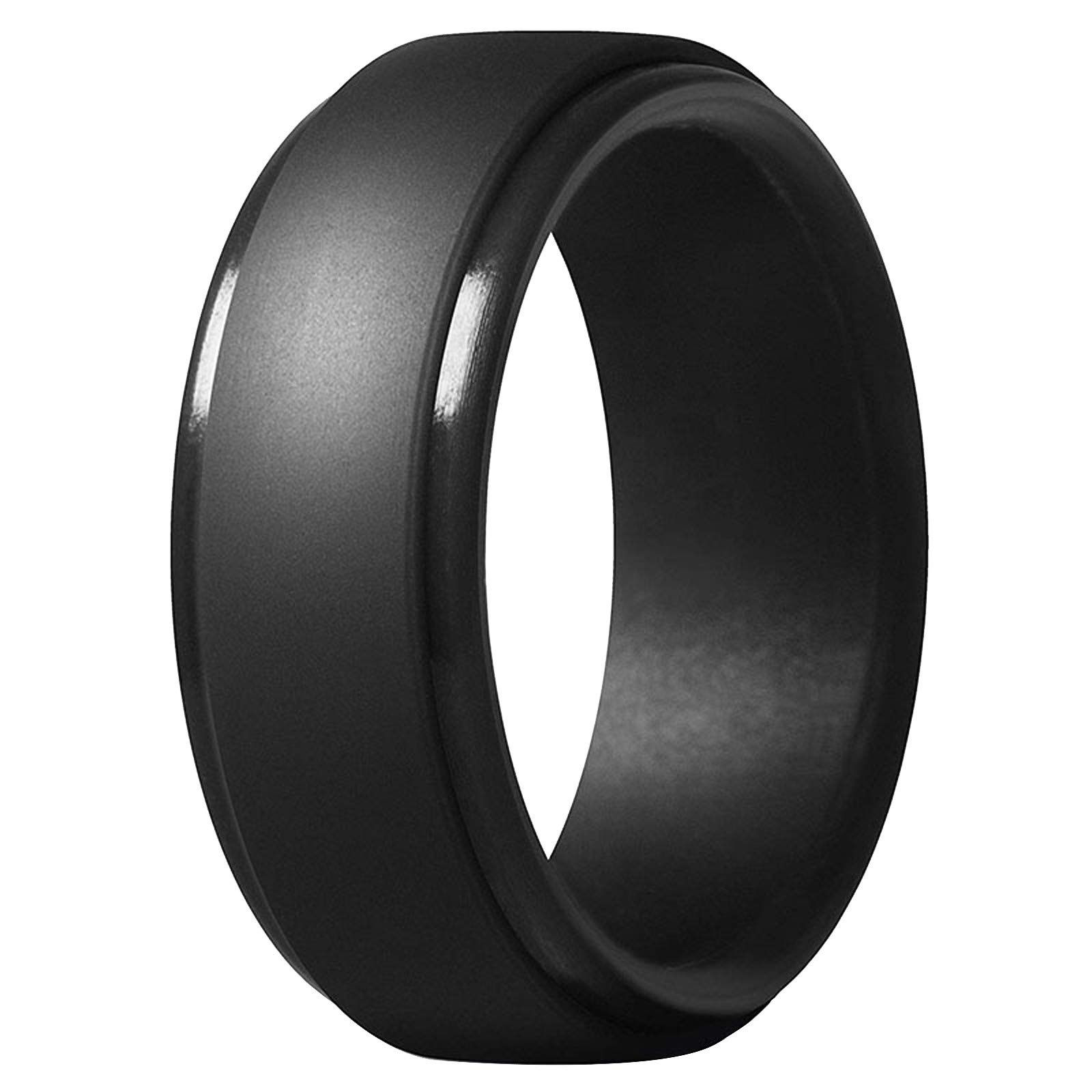 Men's Silicone Wedding Ring - Durable Rubber Band with Polished Step Edge Design for Active Lifestyle | Perfect for Gym, Swimming, Travel & Outdoor Activities