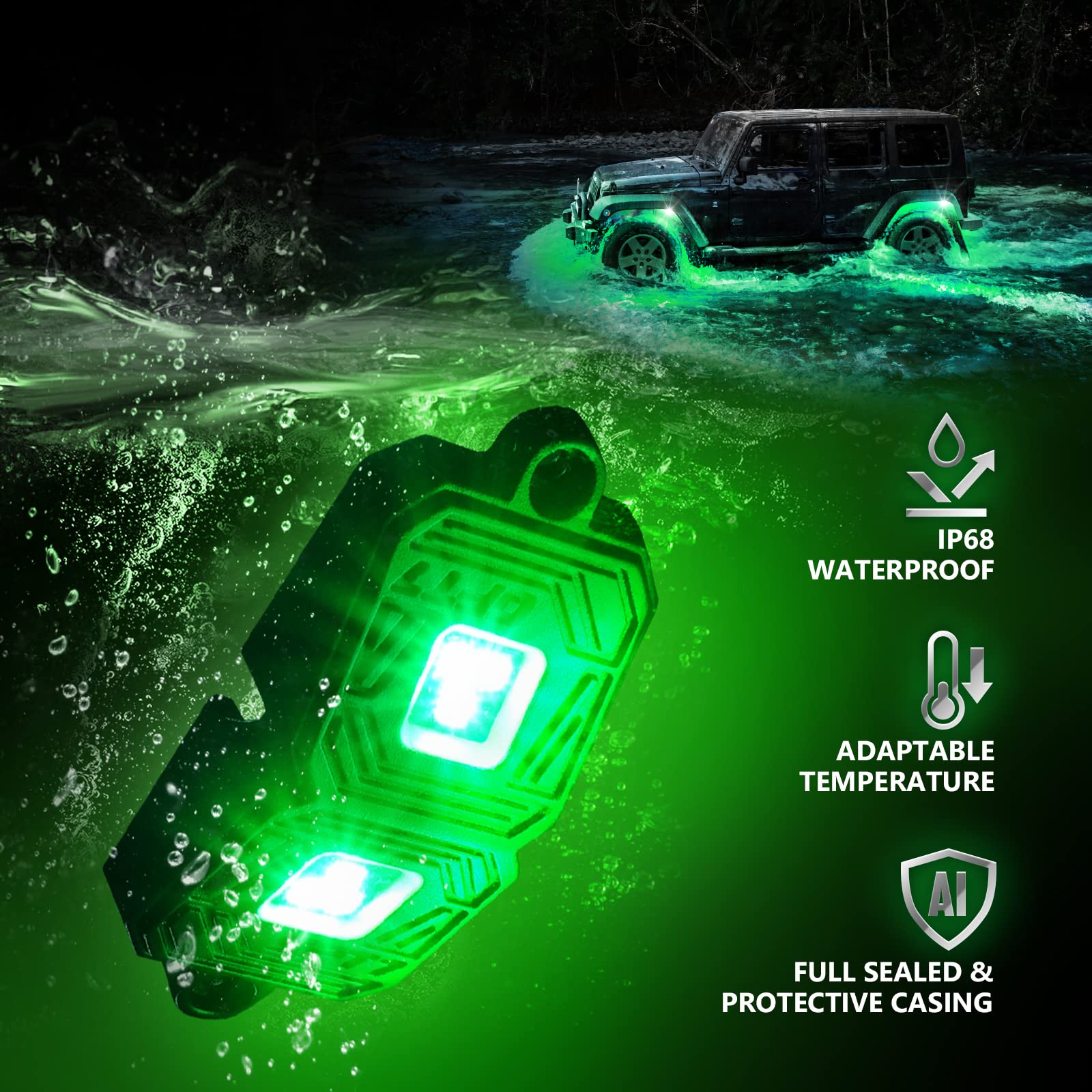 OPT7 Photon RGB LED Magnet Rock Lights - 8 Pods Multicolor Underglow Lighting Kit with APP & Remote Control, IP68 Waterproof for Offroad Vehicles (Truck, Jeep, RZR, ATV, UTV) - Perfect for Night Offroading, Car Shows & Custom Vehicle Lighting