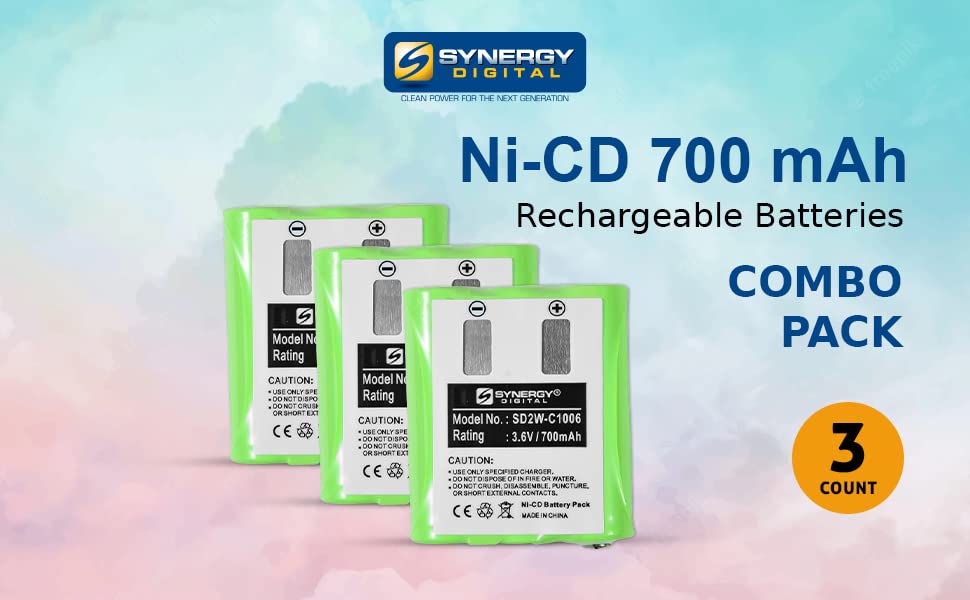Synergy Digital 2-Way Radio Batteries for Motorola T6510 Walkie Talkie - 3-Pack Ni-CD 3.6V 700mAh Replacement Battery Compatible with Motorola 53615 - Perfect for Construction, Warehouse & Outdoor Communication