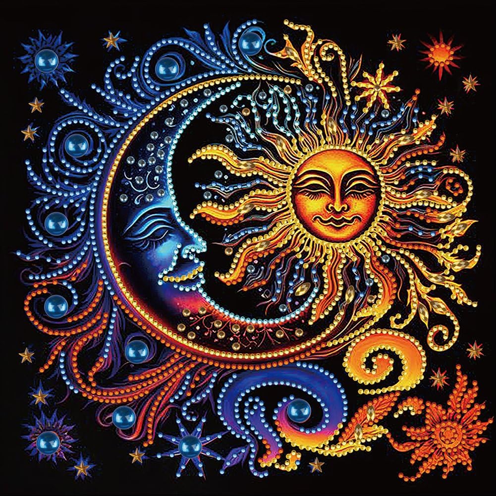 5D Diamond Painting Kit for Adults Beginners - Sun and Moon Special Shape Crystal Rhinestones Art, 12x12 Inch DIY Home Wall Decor, Perfect Gift for Relaxation & Stress Relief - Great for Living Room, Bedroom, and Office Decoration