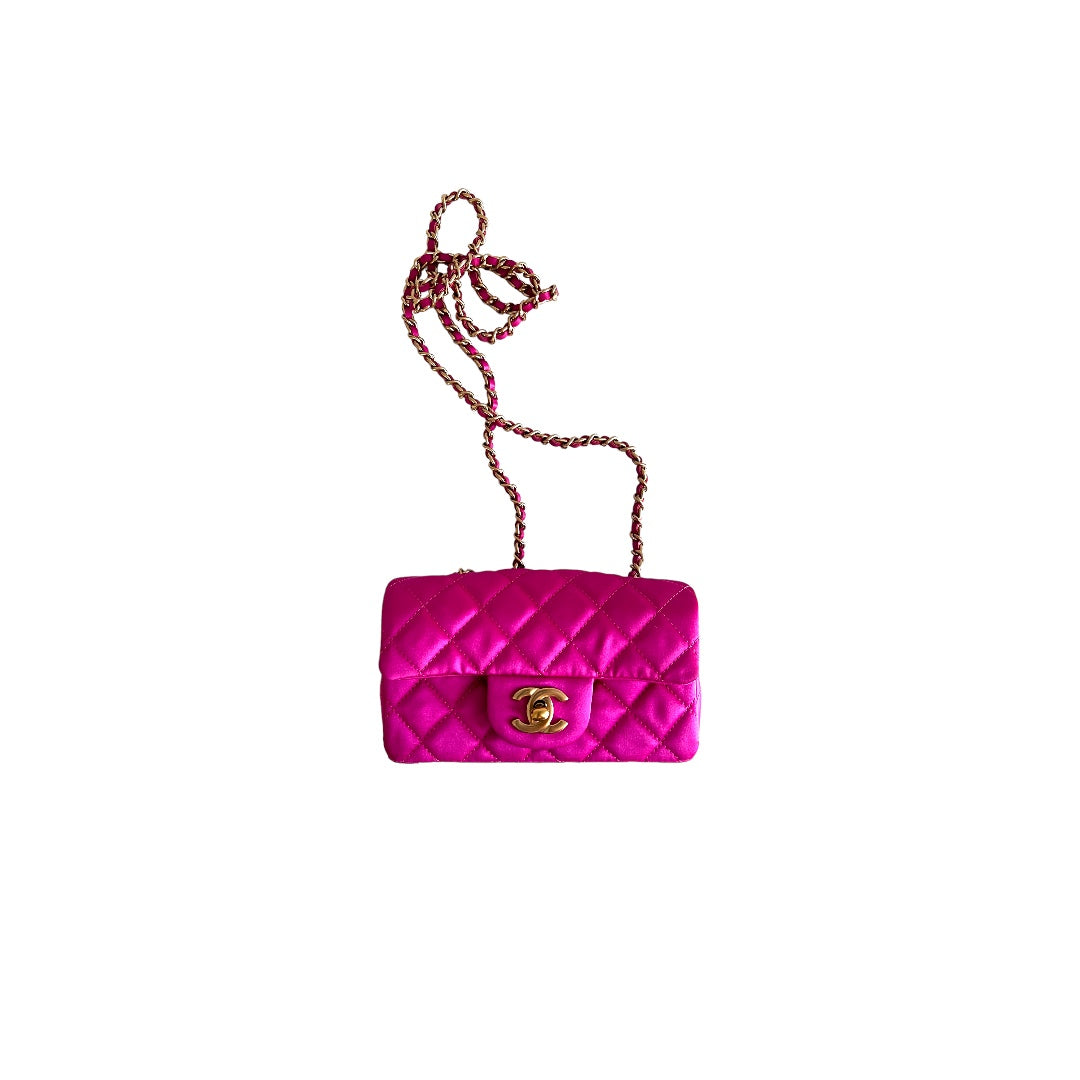 Chanel Extra Mini Pink Satin Flap Bag - Pre-Owned Like New Condition | Perfect for Evening Parties, Weddings & Special Occasions