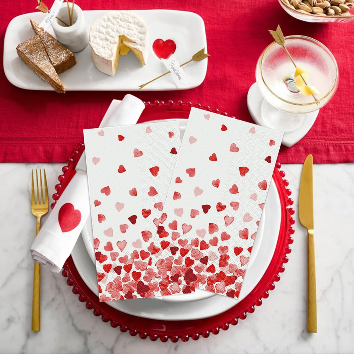 Horaldaily 100-Pack Valentine's Day Disposable Paper Napkins - Decorative Guest Napkins with Tiny Love Hearts for Parties, Lunches, Dinners - Perfect for Kitchen, Bathroom & Holiday Celebrations