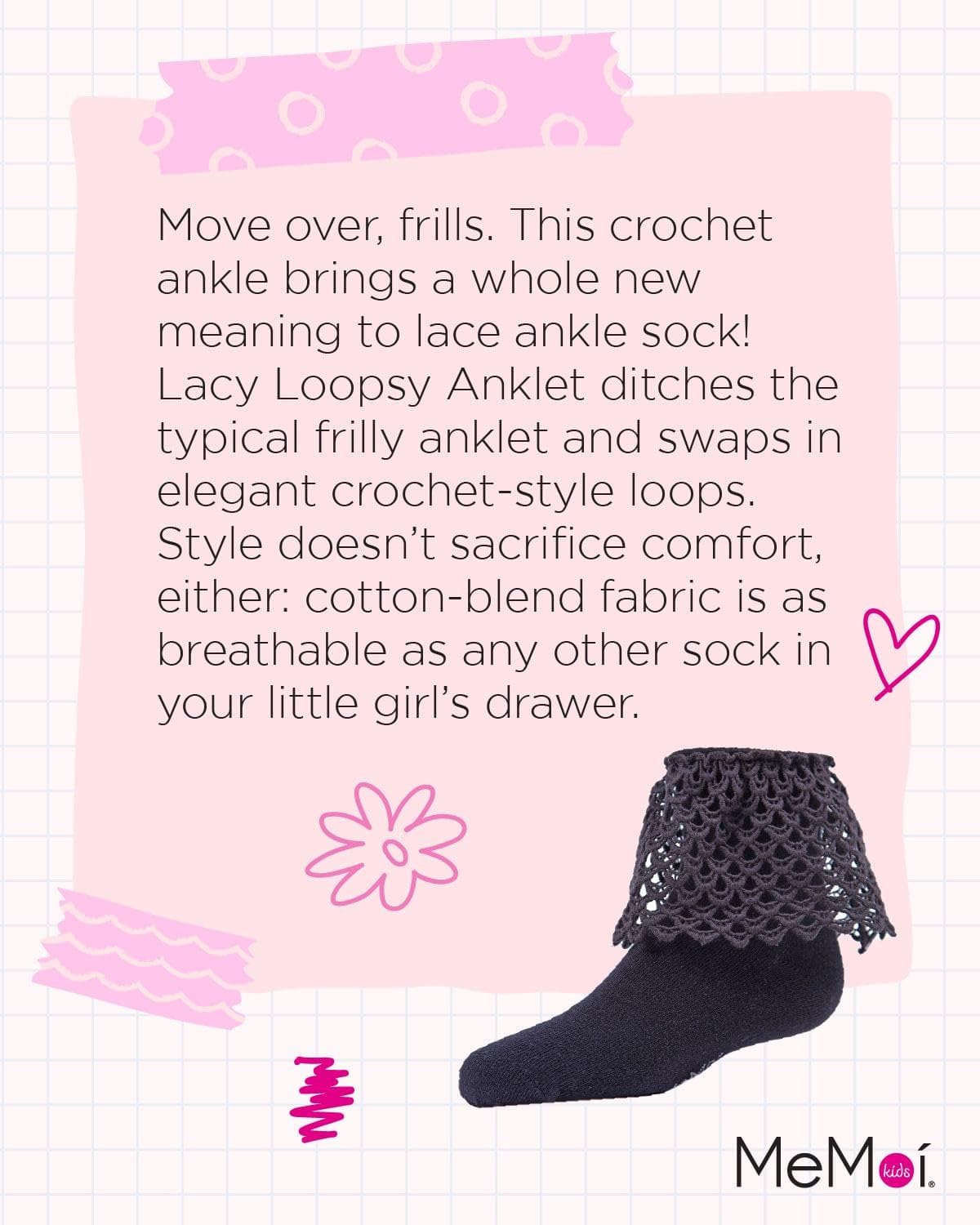 MeMoi Girls Lacy Loopsy Cotton Blend Ankle Socks - Comfortable & Stylish for School, Play & Everyday Wear