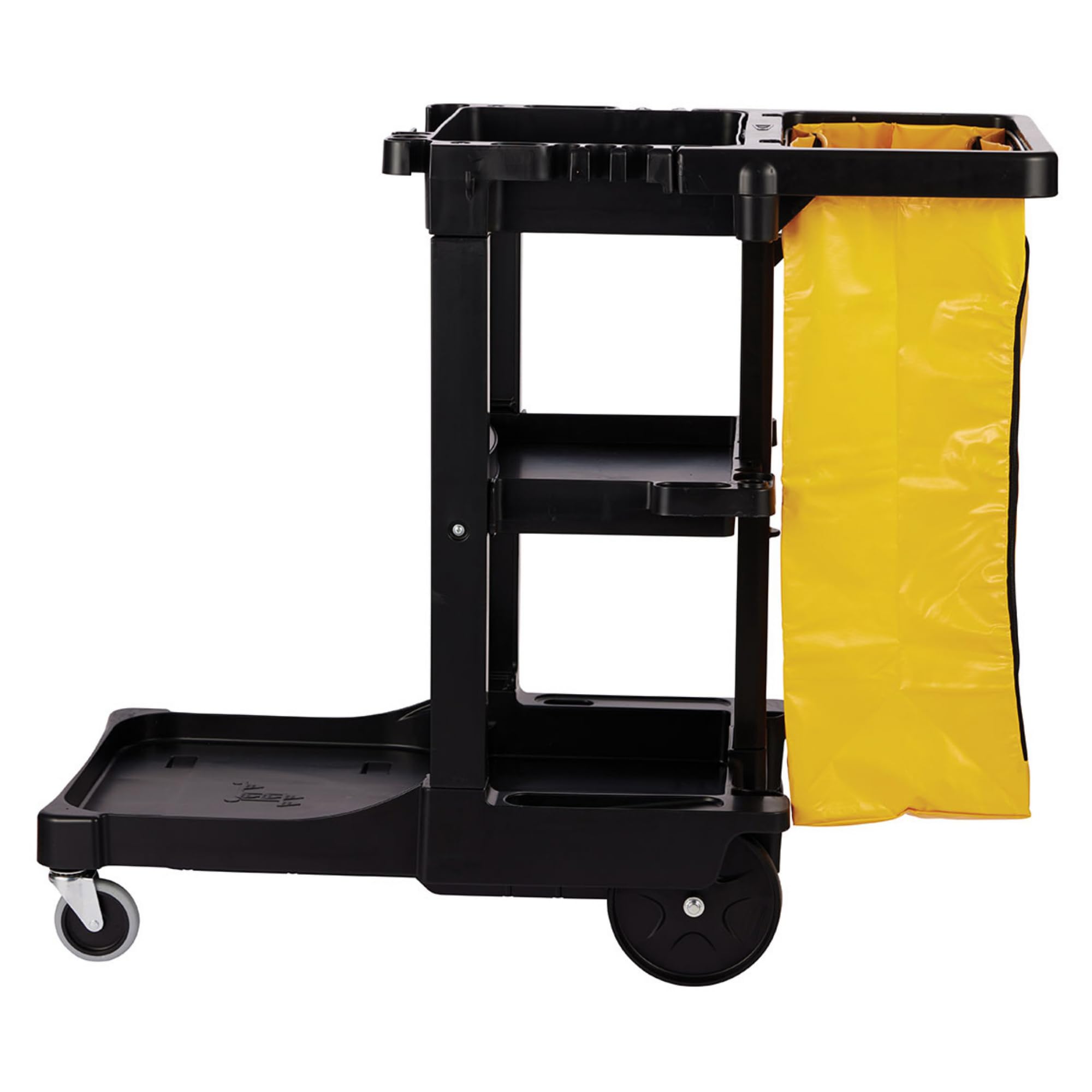 Rubbermaid Commercial 3-Shelf Cleaning Cart with Wheels & Zippered Yellow Vinyl Bag - Heavy Duty Janitorial Cart for Office, School, Business - Ideal for Mopping, Dusting & Organizing Cleaning Supplies