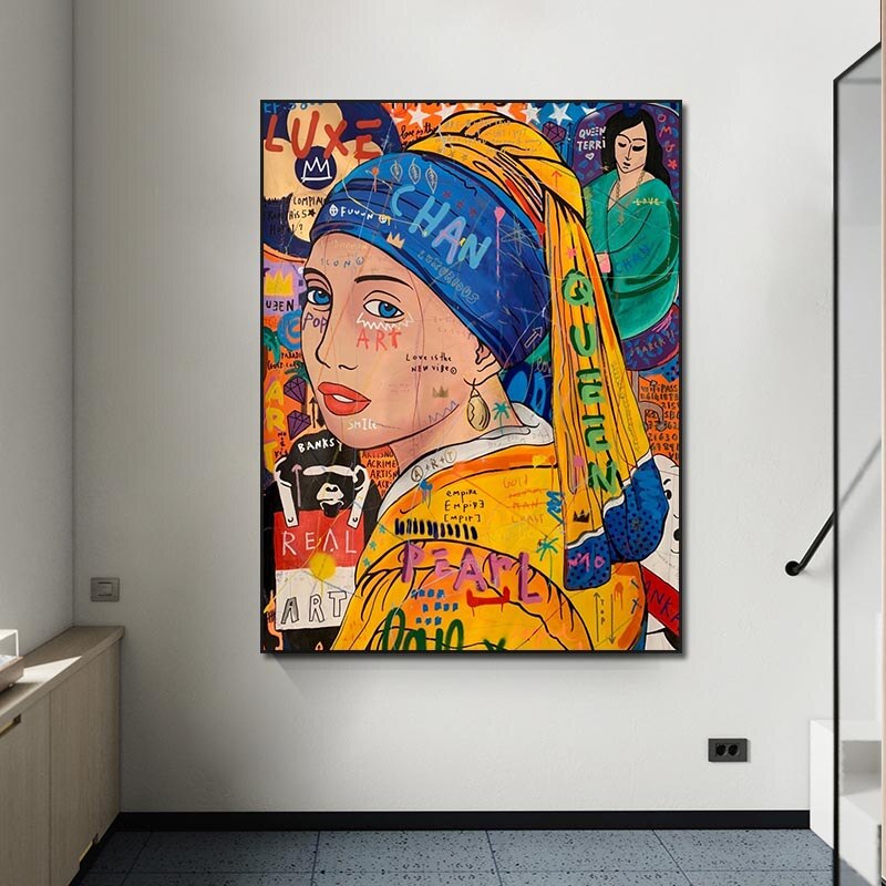 Vibrant Milkmaid Graffiti Wall Art - Bold & Unique Home Decor for Living Room, Bedroom or Office | Modern Urban Street Art Canvas Painting