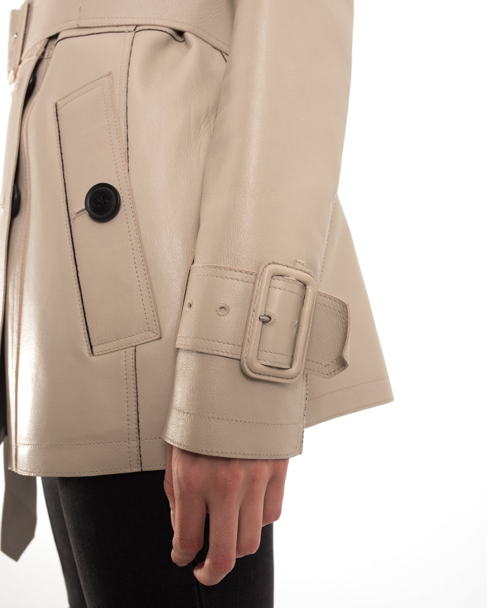 Burberry Beige Leather Short Trench Coat Jacket for Women - Classic Waterproof Outerwear for Fall & Winter Fashion | Perfect for Office, Travel & Casual Outfits