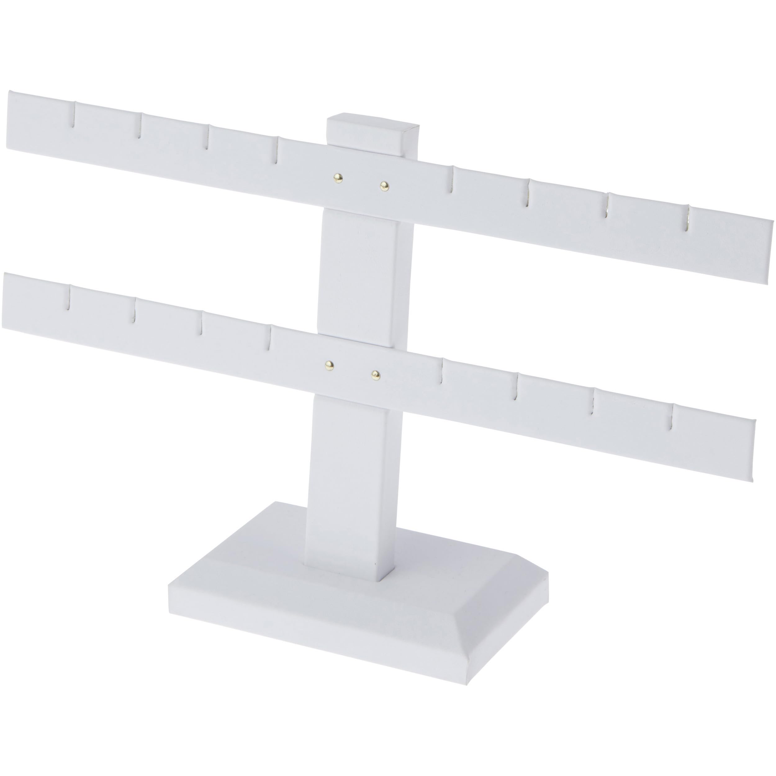 Plymor White Faux Leather Double T-Bar Earring Display Stand - Holds 8 Pairs of Earrings, 10.25