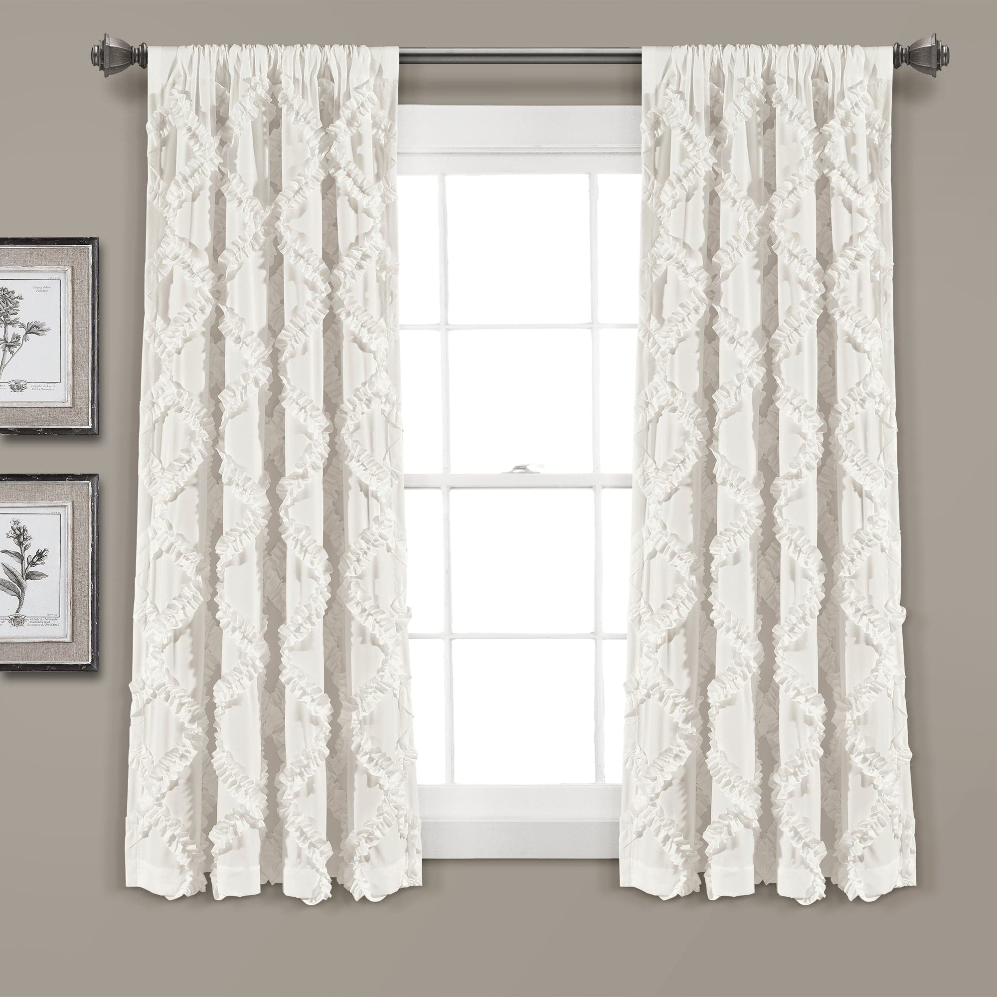 Elegant Ruffle Diamond Window Curtain Set - Blackout Sheer Panels for Living Room & Bedroom - Home Decor for French Doors, Bay Windows & Nursery (Set of 2)