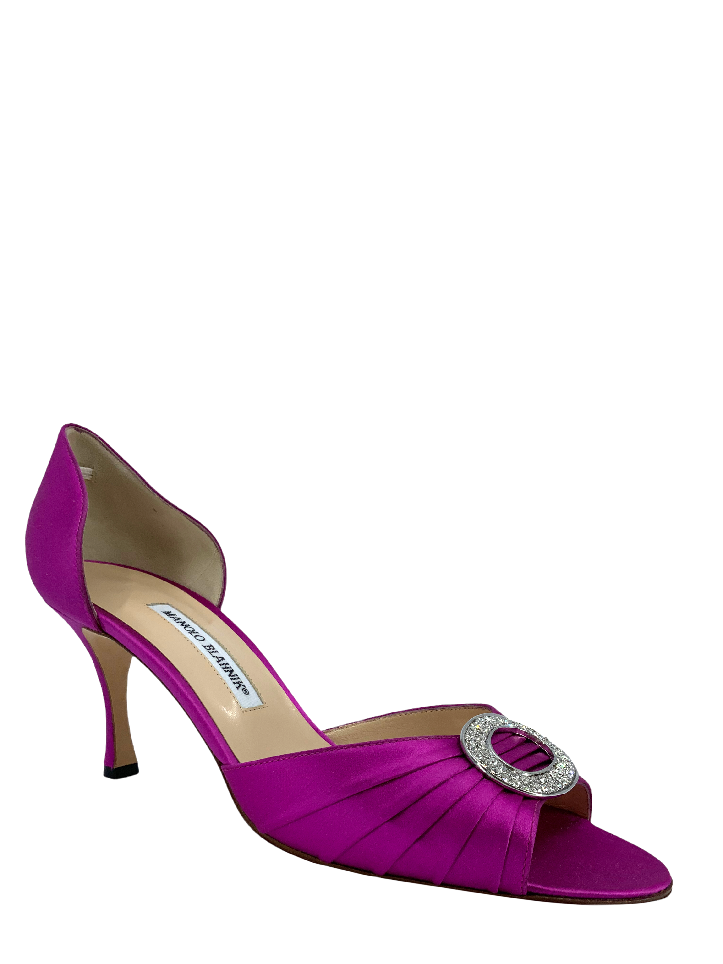 Manolo Blahnik Sedarby Embellished Satin d'Orsay Pumps - Women's Luxury Heels Size 10.5 (US) for Weddings, Parties & Special Occasions