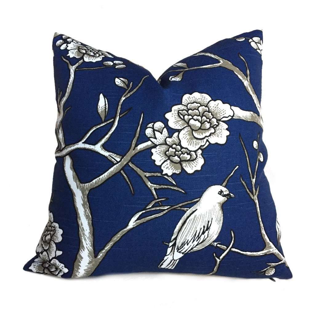Robert Allen Dwell Studio Vintage Blossom Navy Blue & White Decorative Pillow Cover - Perfect for Sofa, Bedroom & Living Room Accents