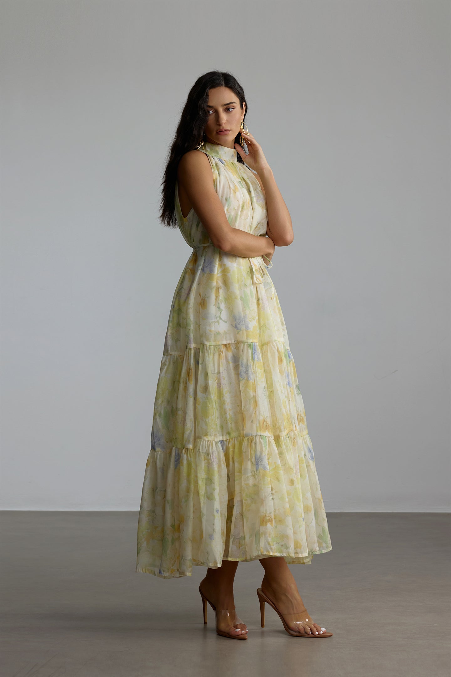 Caroline Floral Print Sleeveless Maxi Dress in Yellow - Perfect for Summer Beach Vacations, Garden Parties & Boho Chic Outfits