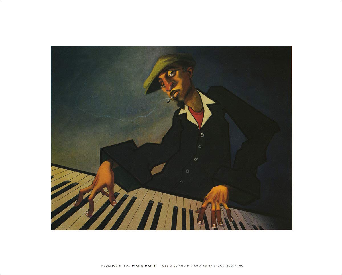 Justin Bua Set of 6 Art Prints 8x10 inches - Jazz Trio, The DJ, Midnight Solo, El Guitarrista, Piano Man II & Green Street | Wall Decor for Living Room, Bedroom, Office & Music Studio | Famous Urban Art Collection