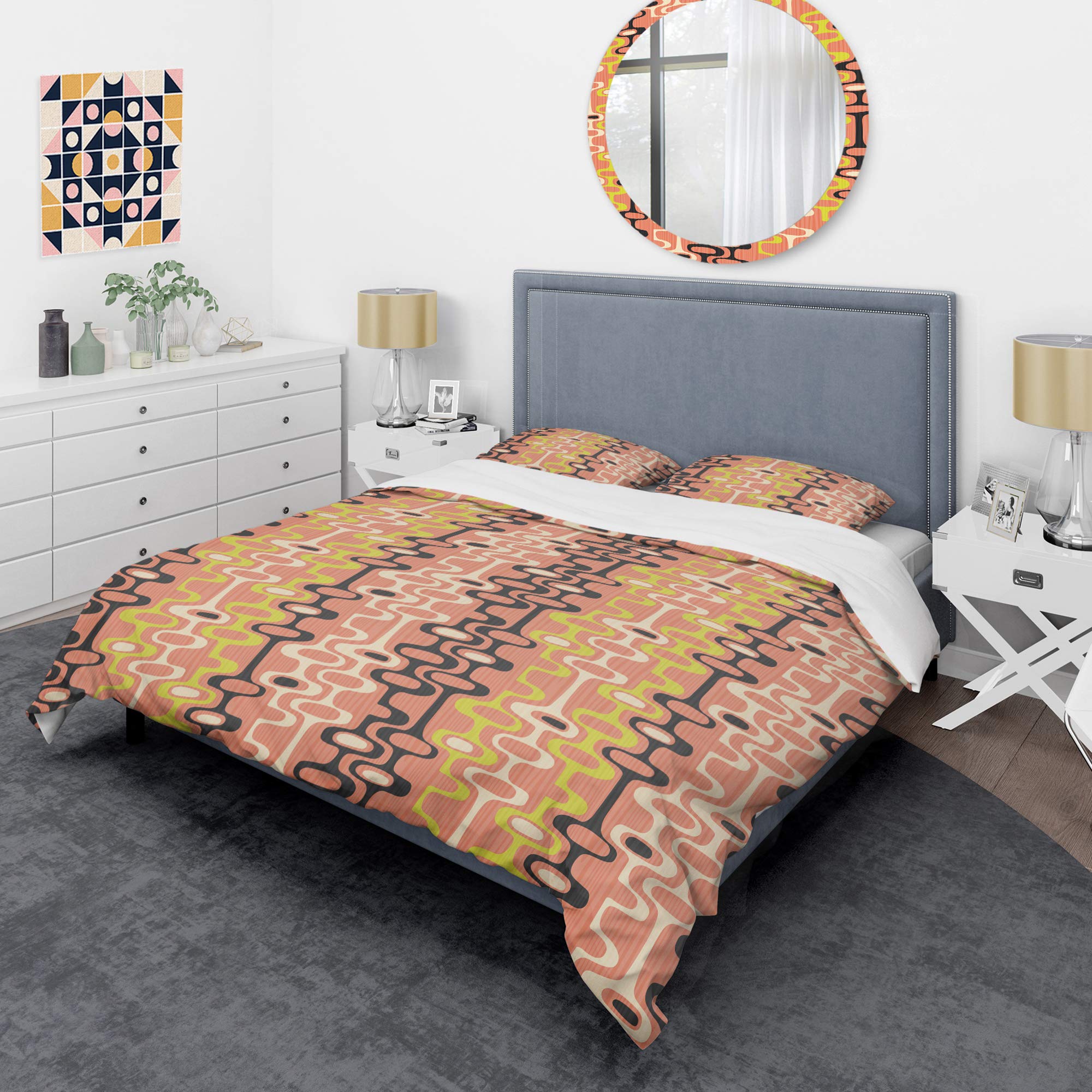 Retro Abstract Design XIII Mid-Century Modern Duvet Cover Set - Orange Twin Size 3-Piece Bedding Set | All Season Comfort for Guest Rooms, Dorms & Cozy Bedrooms