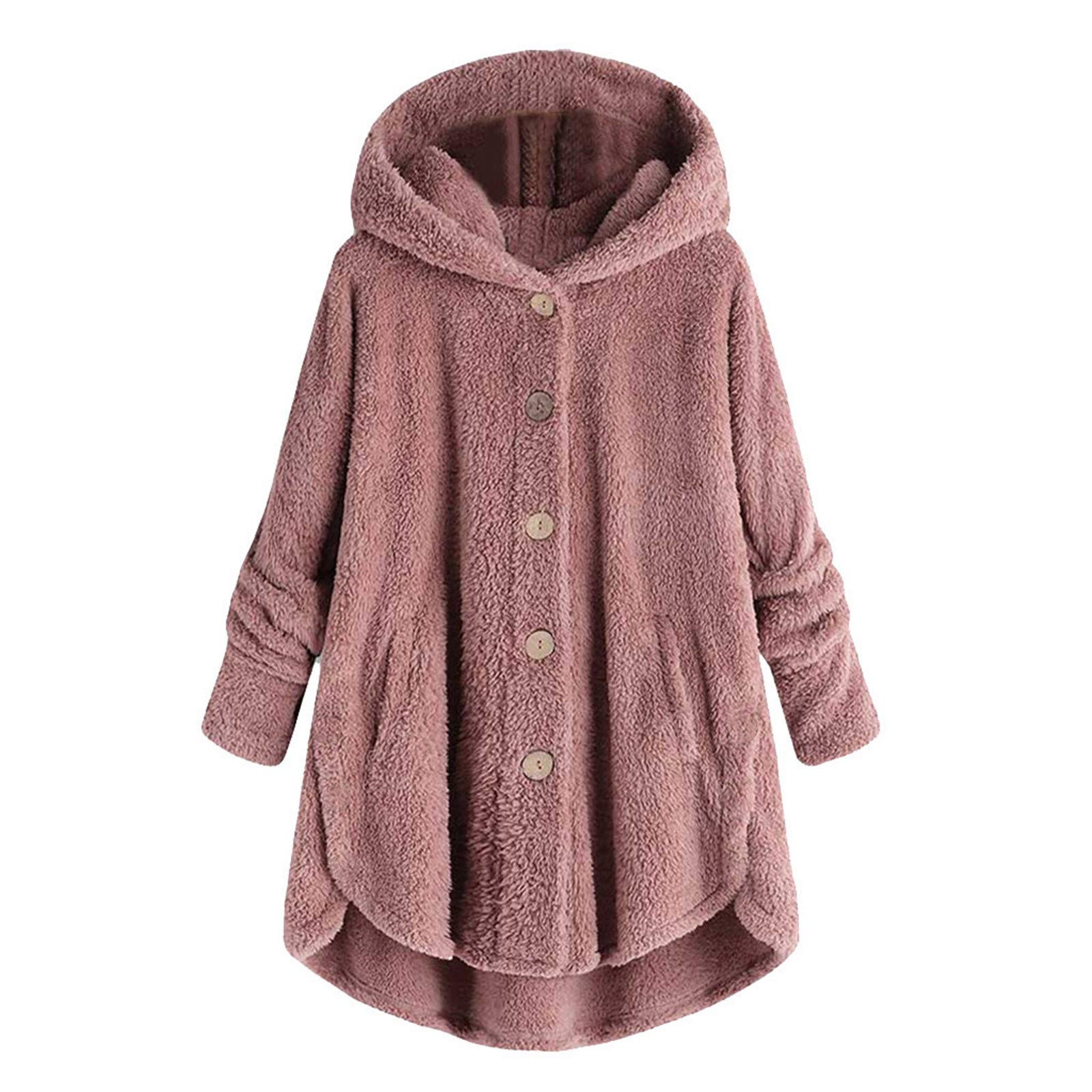 Women's Plus Size Fleece Jacket - Soft Winter Hooded Coat with Big Pockets | Lightweight Warm Cardigan for Outdoor Activities & Casual Wear