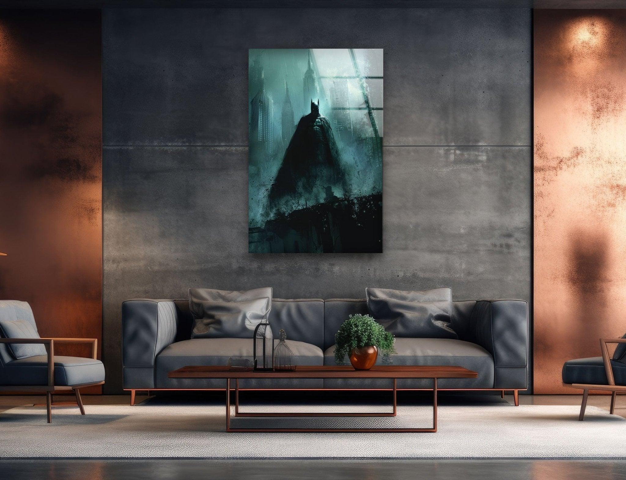 Batman Gotham City Glass Wall Art - Stunning Superhero Decor for Home & Office - Perfect for Living Room, Bedroom, or Man Cave Display