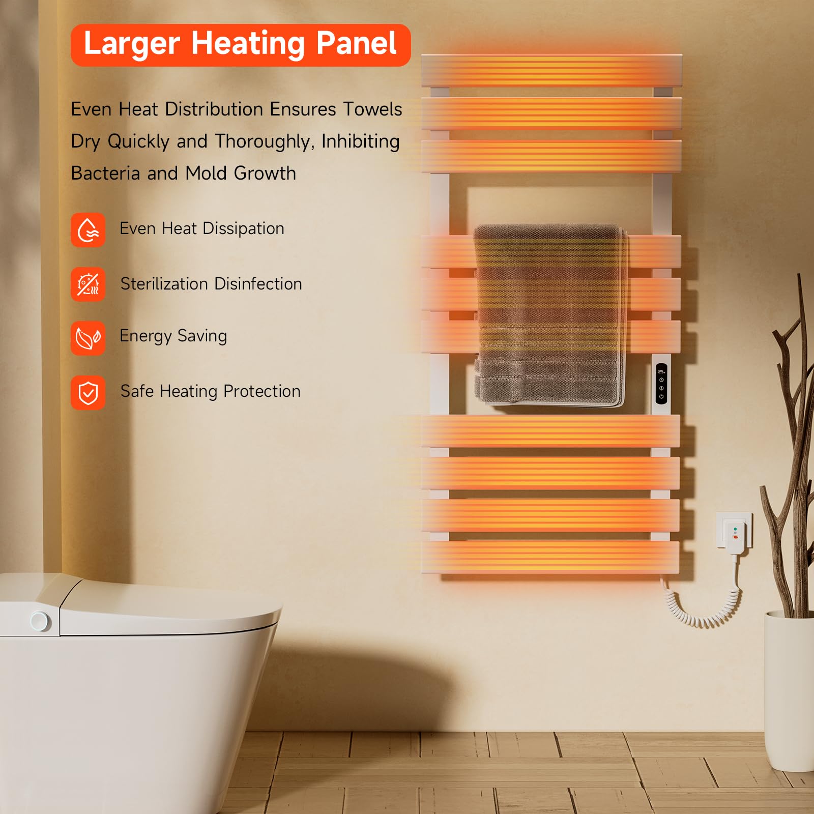 WiFi Electric Towel Warmer - 43 x 22 Inch Heated Towel Rack for Bathroom, 410W Wall Mounted with Timer & LED Indicator, White - Perfect for Spa, Luxury Bathrooms & Cold Mornings