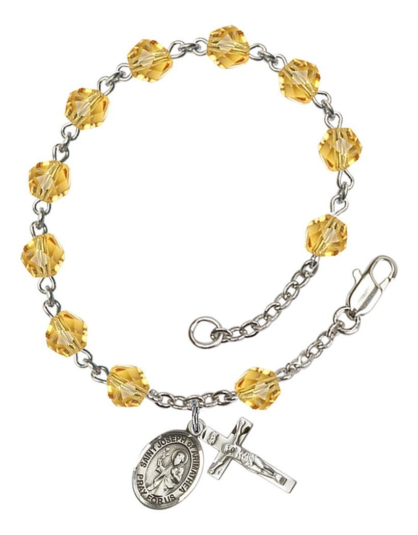 November Birthstone Beaded Rosary Bracelet with Saint Joseph of Arimathea Charm - 7.5 Inch Catholic Prayer Jewelry for Women, Gift for Baptism, First Communion & Spiritual Protection