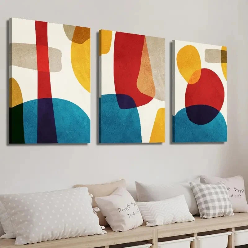 3-Piece Abstract Colorful Geometric Wall Art Set - Framed Canvas 40x60cm - High Quality Print - 100% Australian Made - Ready to Hang - Perfect for Living Room, Bedroom & Office Decor